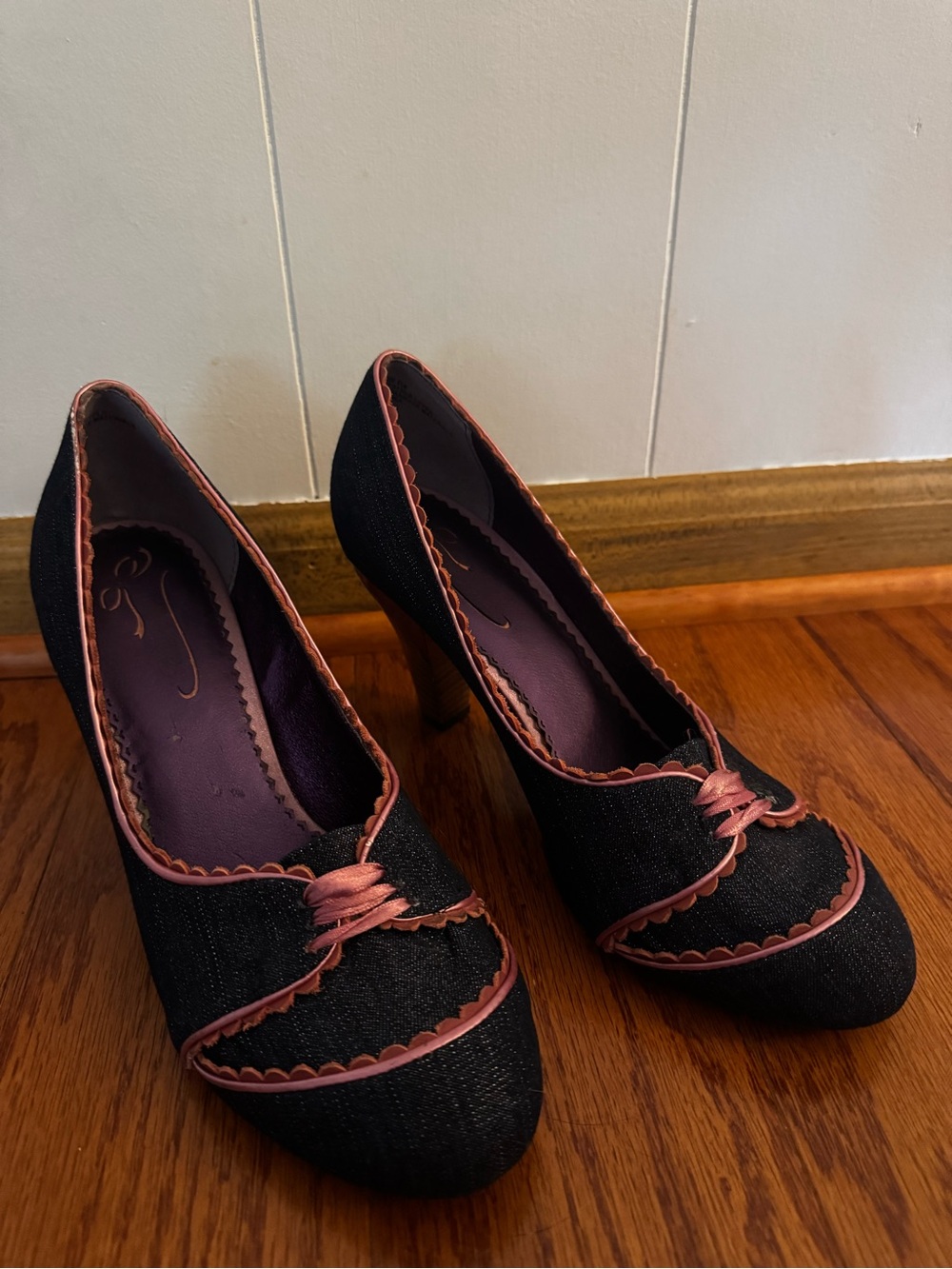 Poetic License Denim Pumps with Pink Trim